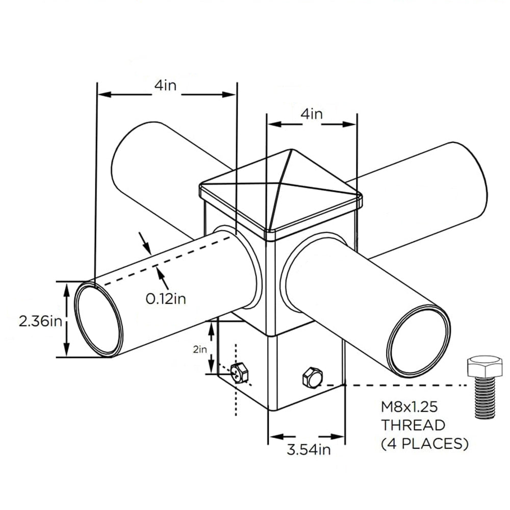 4" 90 degree quad square horizontal tenon adapter