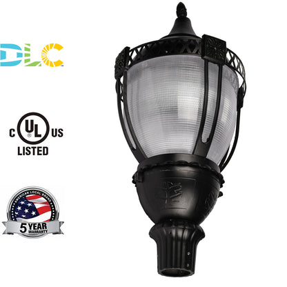 Vili LED Post Top Light Fixtures 30W-50W-60W-80W-100W 3000K-4000K-5000K Color Rotatable 100-277V Waterproof Antique Lamp Post, UL DLC Listed