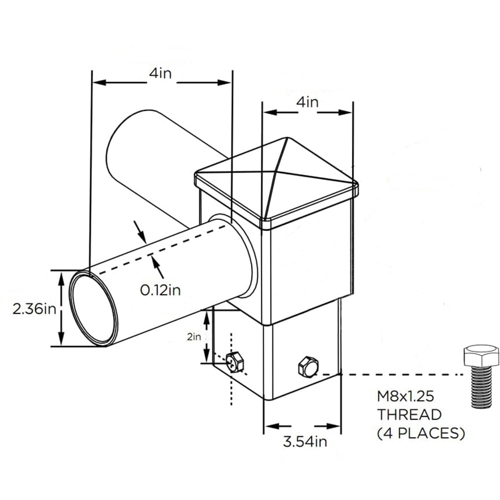 4″ 90° Twin Square Horizontal Tenon