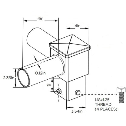 4″ 90° Twin Square Horizontal Tenon