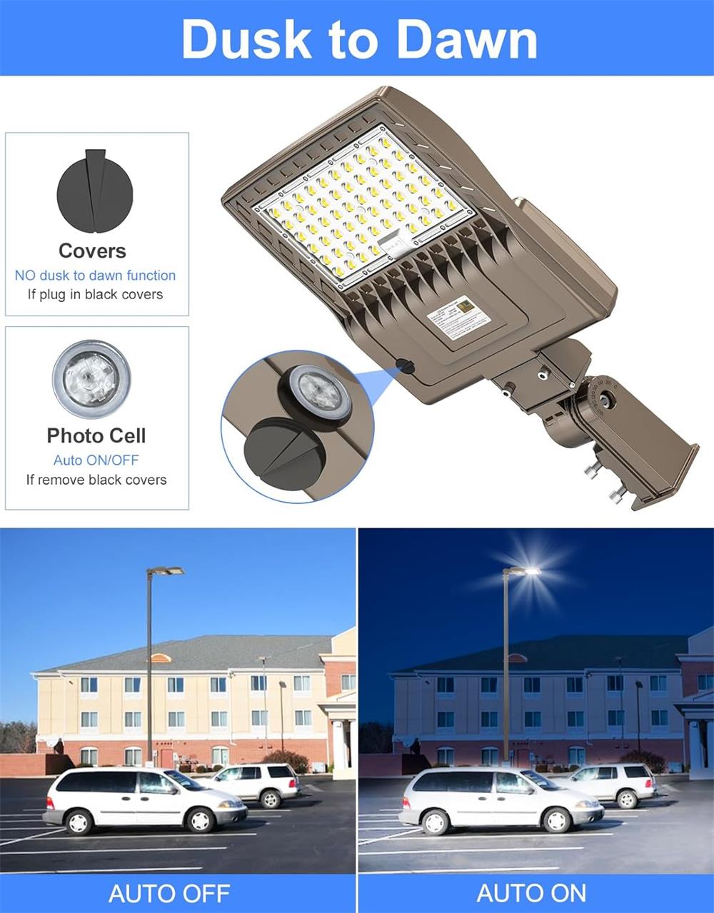 Outdoor LED Parking Lot Lights with Dusk to Dawn Photocell 200W 240W 140LM/W 5000K LED Street Shoebox Pole Light, High Voltage Optional UL DLC Listed