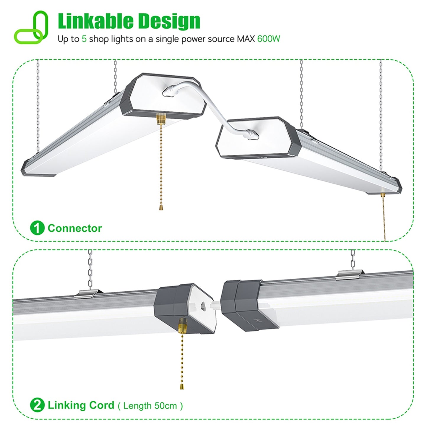 100W 120W Linkable LED Shop Light 5000K LED Ceiling Lights for Garages Workshops with Plug and ON/Off Pull Chain, ETL Listed