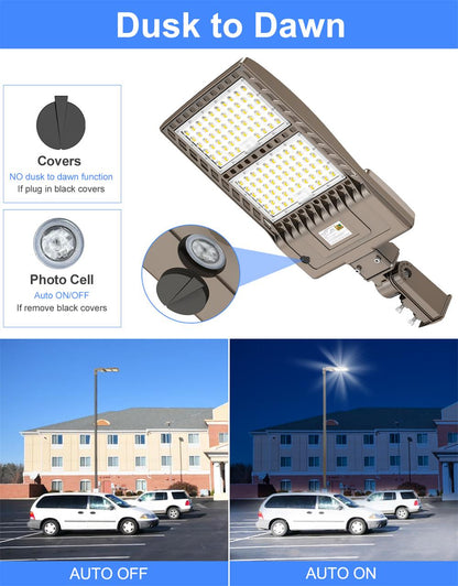 320W 400W LED Pole Light with Dusk to Dawn Photocell Dimmable 5000K Outdoor Street Area Lights for Parking Lot, High Voltage Optional UL DLC Listed