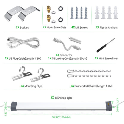 100W 120W Linkable LED Shop Light 5000K LED Ceiling Lights for Garages Workshops with Plug and ON/Off Pull Chain, ETL Listed