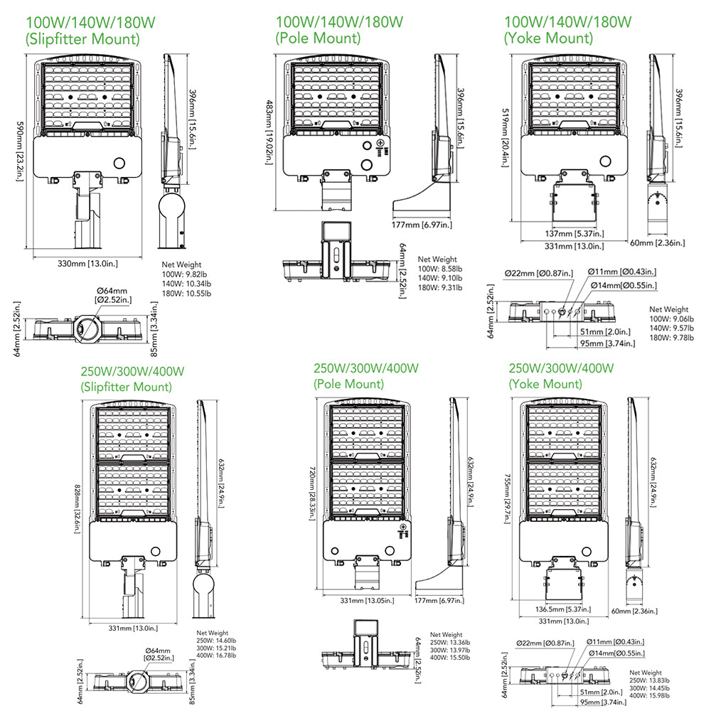 100W 140W 180W 250W 300W 400W LED Shoebox Light 3000K/4000K/5000K Tunable Dimmable Commercial Outdoor Parking Lot Lights,Mount/High Voltage Optional UL DLC Listed