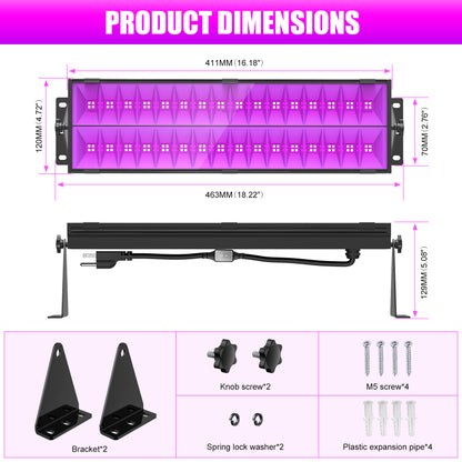 150W Black Light, 400-410nm UV LED Light Bar with AC120V Plug, Waterproof Blacklights with ON/Off Switch for Christmas Halloween Glow in Dark Party