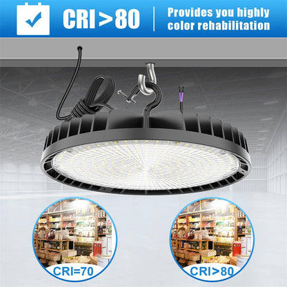 150W 200W 240W LED UFO High Bay Light 5000K Daylight 0-10V Dimming UFO Shop Lights for Commercial Barn Factory Warehouse/Wet Location UL DLC Listed