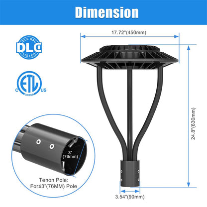 LED Street Post Top Area Circular Lights with Photocell 60W 80W 100W 150W 3000K/4000K/5000K Tunable Outdoor Security Pole Light  ETL DLC Listed