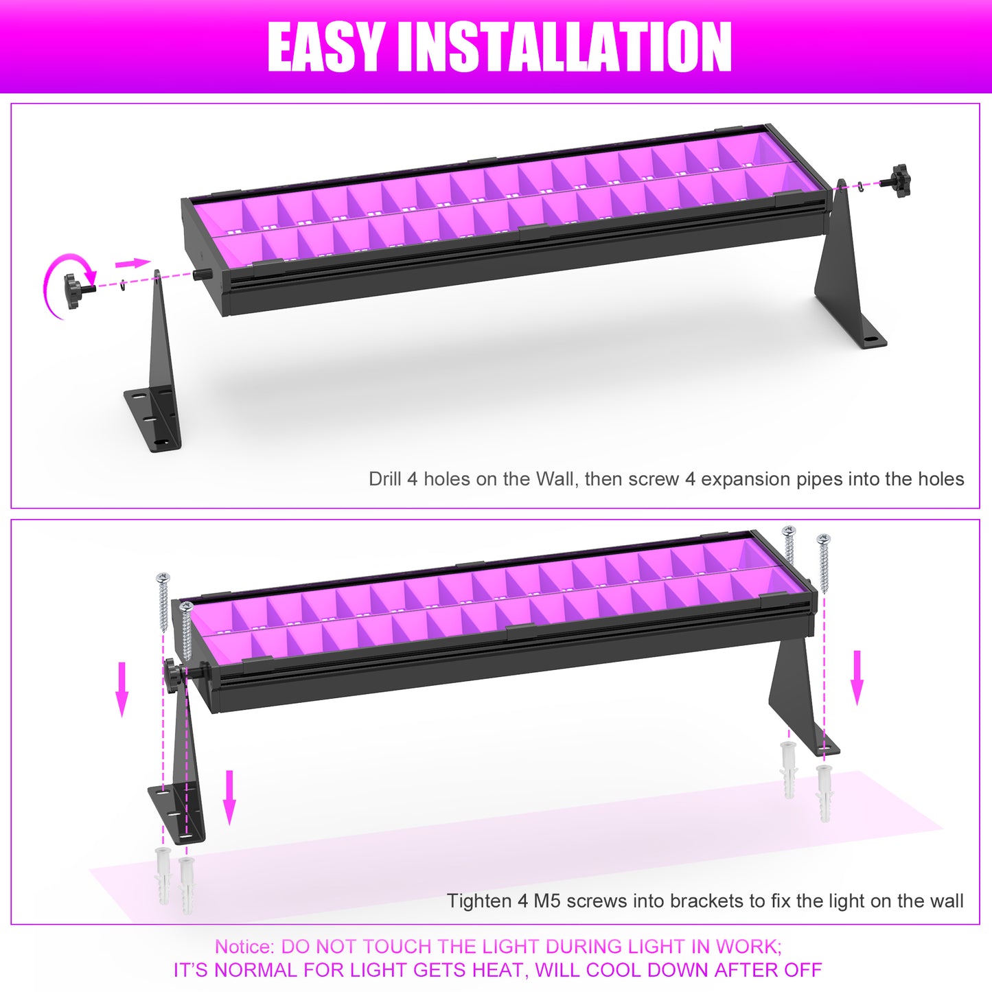 150W Black Light, 400-410nm UV LED Light Bar with AC120V Plug, Waterproof Blacklights with ON/Off Switch for Christmas Halloween Glow in Dark Party