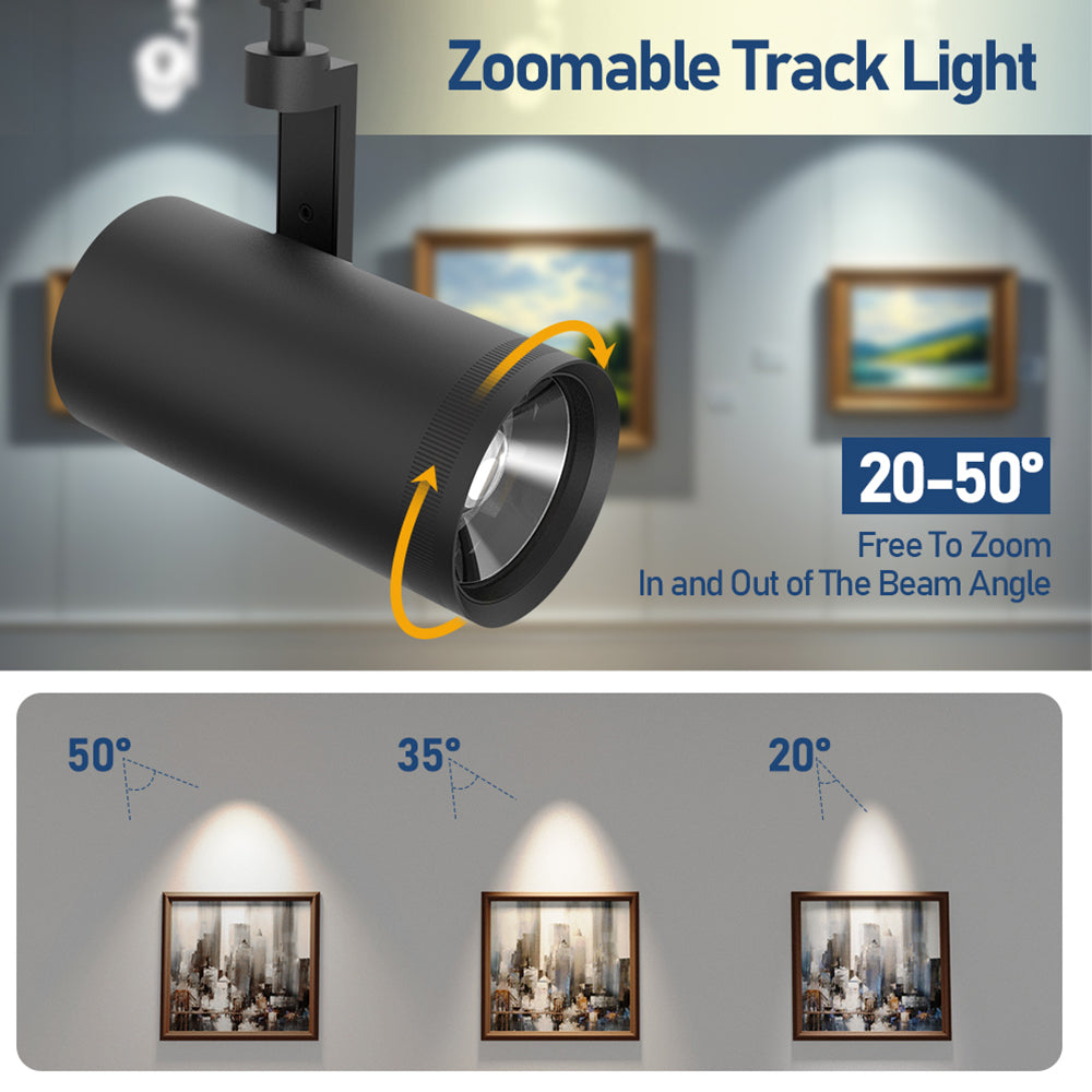 LED Track Light Heads 10W 15W 20W 25W 30W Tunable 5CCT 120V Zoomable H Track Lighting Head--4 Pack