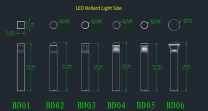 Outdoor Commercial LED Path Bollard Light Watt Tunable 14W/19W/24W Color Tunable 3000K 4000K 5000K 120-277V Dimmable