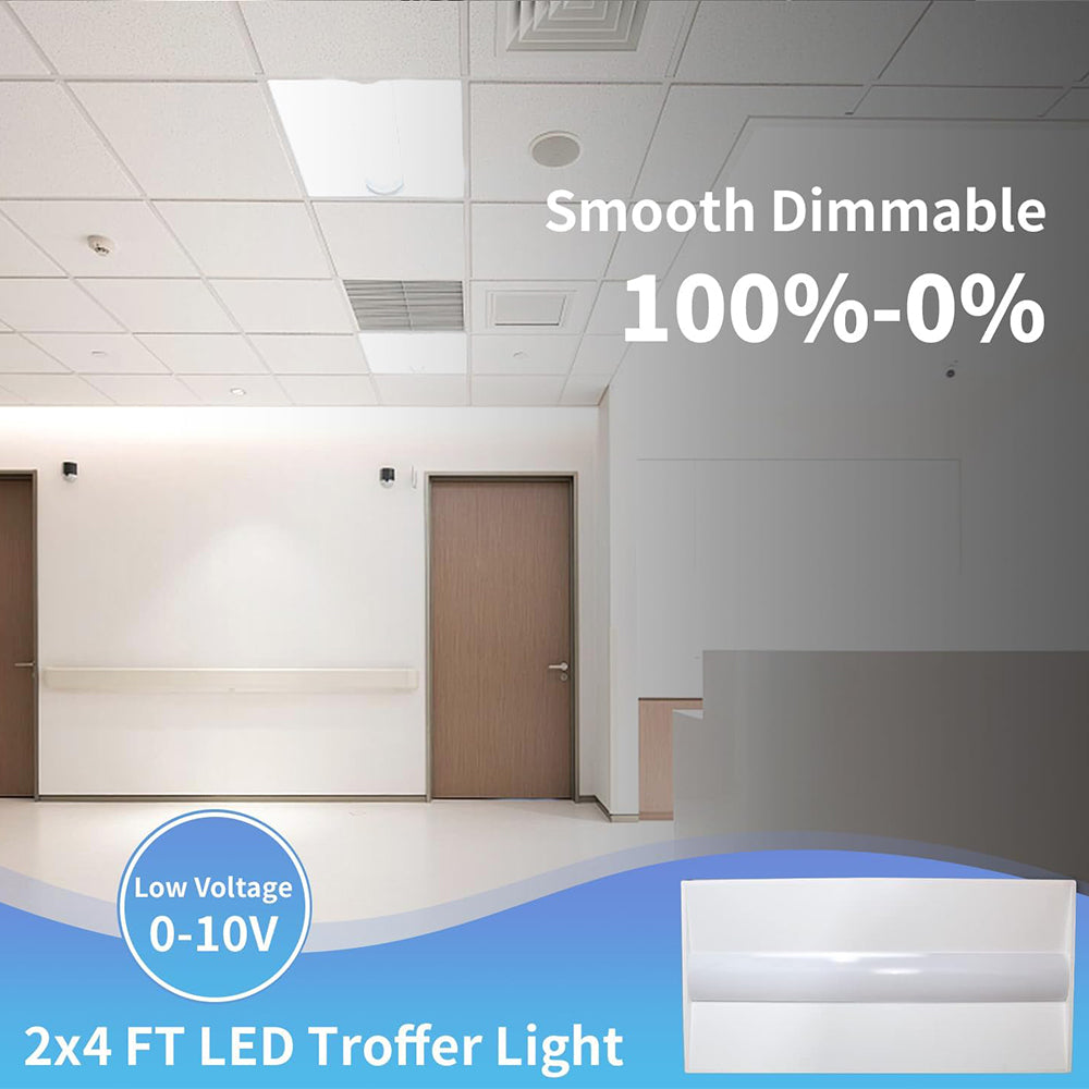 2X4 LED Troffer Center Basket Panel Light 25/30/35/40/50W Tunable 3000K/3500K/4000K/5000K 150LM/W Dimmable Ceiling Light Fixture ETL DLC Listed--4 Pack