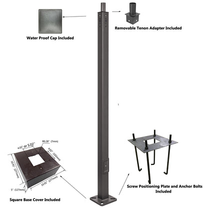 4in 10ft 15ft 20ft 25ft & 5in 30ft Square Steel Light Pole, Heavy Duty Steel Lamp Poles For Outdoor LED Parking Lot Light, All Accessories Included