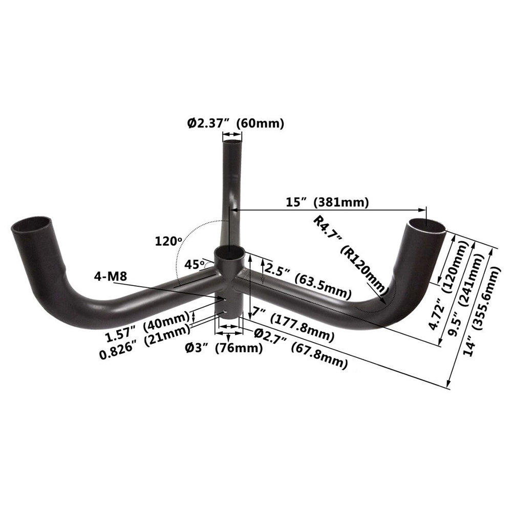 Bullhorn Tenon for 3 Light Fixtures