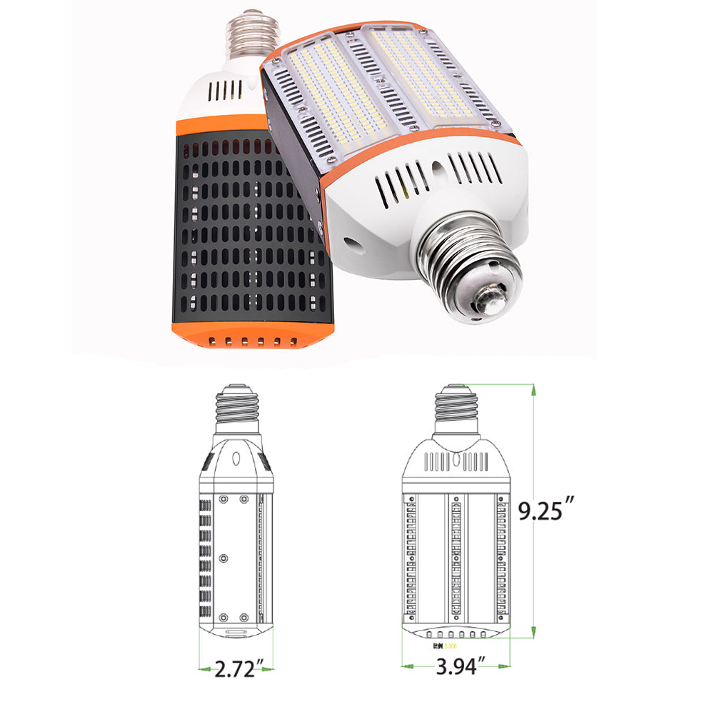 30W 40W 60W LED Shoebox Corn Bulb Retrofit Lamps, E26 / E39 Mogul Base, 5000K High Voltage Optional LED Lamp for Parking Lot Wallpack ETL DLC Listed