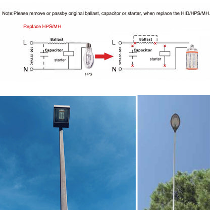 30W 40W 60W LED Shoebox Corn Bulb Retrofit Lamps, E26 / E39 Mogul Base, 5000K High Voltage Optional LED Lamp for Parking Lot Wallpack ETL DLC Listed